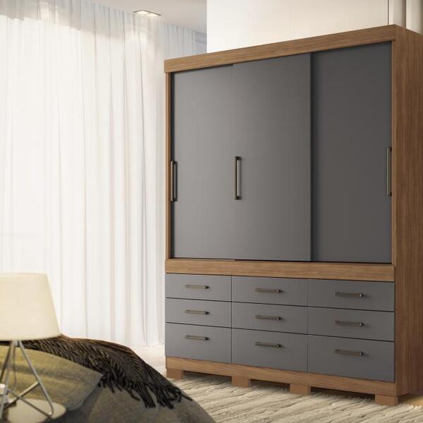Guarda Roupa 3 Portas 9 Gavetas Santos Andirá Click 3.9 Jatob