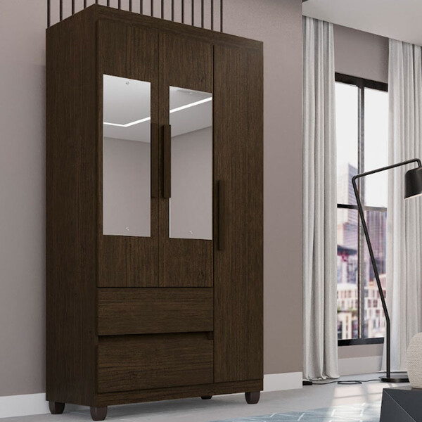 Guarda Roupa 3 Portas Com Espelho 2 Gavetas Dubai Plus Imop M