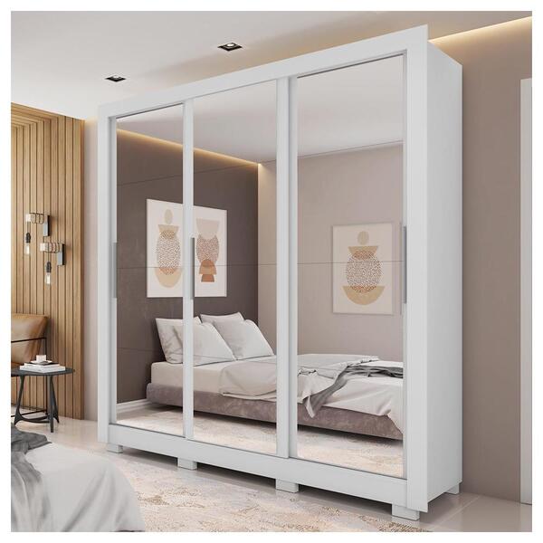Guarda Roupa 3 Portas Com Espelho 4 Gavetas 8 Pés New Glass