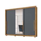 Guarda Roupa 3 Portas Com Espelho 5 Gavetas Cinza