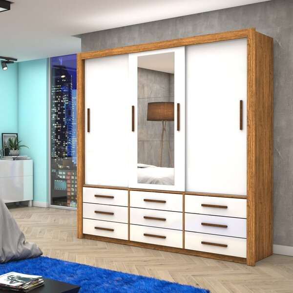 Guarda-roupa 3 Portas Correr Com Espelho 9 Gavetas Anjos Cina