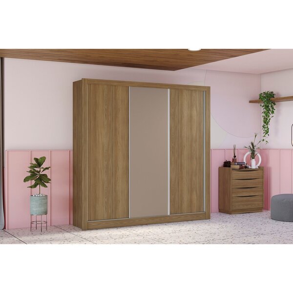 Guarda-roupa 3 Portas De Correr 2 Gavetas Nogueira/fendi