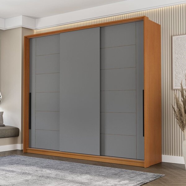 Guarda Roupa 3 Portas De Correr 4 Gavetas Lisboa Freijó/cinza