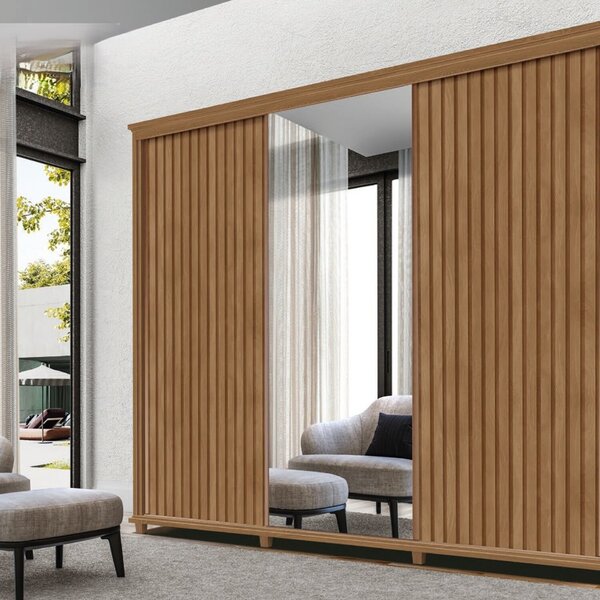 Guarda Roupa 3 Portas De Correr 4 Gavetas Ripado 100% Mdf Gol