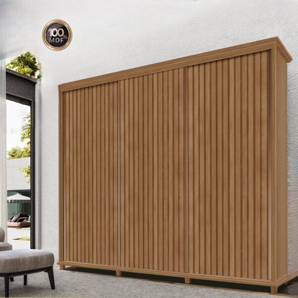 Guarda Roupa 3 Portas De Correr 4 Gavetas Ripado 100% Mdf Gol