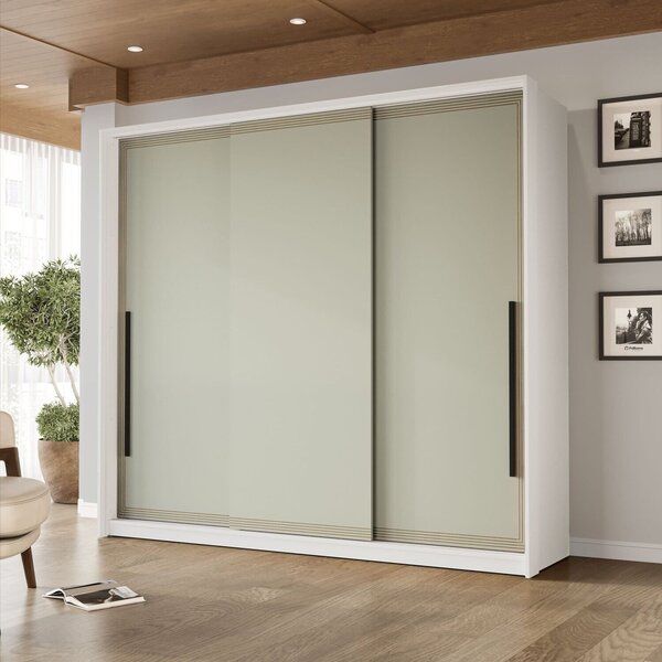 Guarda-roupa 3 Portas De Correr 4 Gavetas Valência Branco/ver