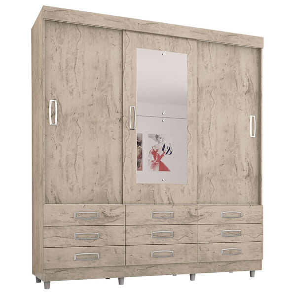 Guarda Roupa 3 Portas De Correr 9 Gavetas Com Espelho 4900- A