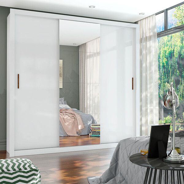 Guarda Roupa 3 Portas De Correr Com Espelho Central Conquista