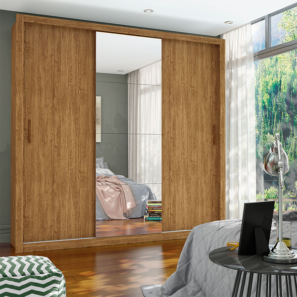 Guarda Roupa 3 Portas De Correr Com Espelho Central Conquista