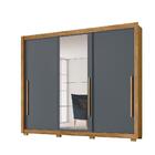 Guarda Roupa 3 Portas De Correr Com Espelho Freijó Cinza Môna