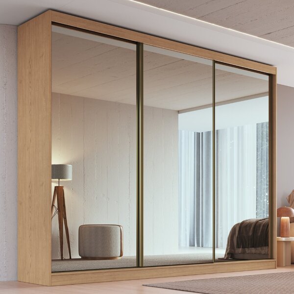 Guarda-roupa 3 Portas De Correr De Espelho 4 Gavetas 100% Mdf