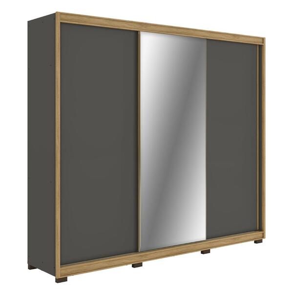 Guarda Roupa 3 Portas Deslizantes Com Espelho Aquiles Cinza U
