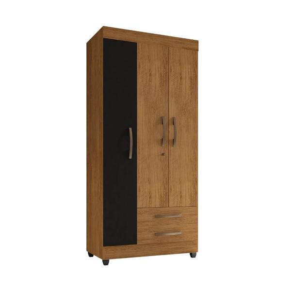Guarda-roupa 3 Portas E 2 Gavetas - Freijó / Preto