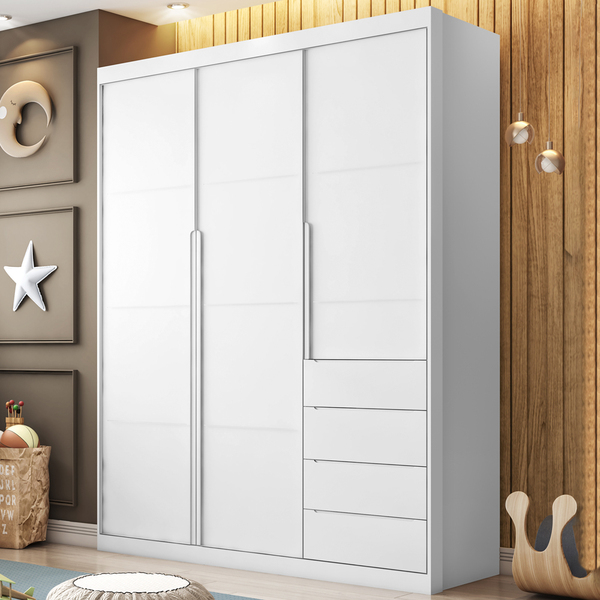 Guarda Roupa 3 Portas E 4 Gavetas Pérola Branco - Phoenix Baby