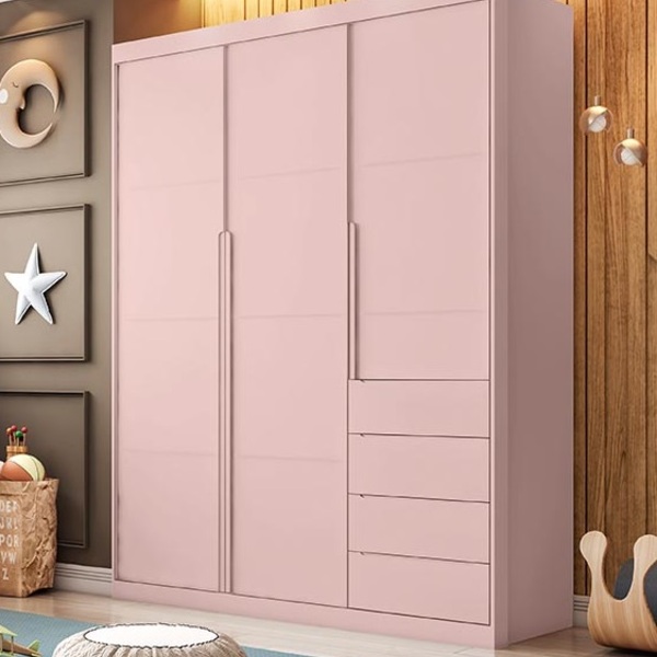 Guarda Roupa 3 Portas E 4 Gavetas Pérola Rosê - Phoenix Baby