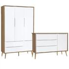 Guarda Roupa 3 Portas E Cômoda Com Porta Theo Pés Madeira Nat