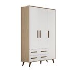 Guarda Roupa 3 Portas E Pés Palito Retro Branco E Caravalho 2
