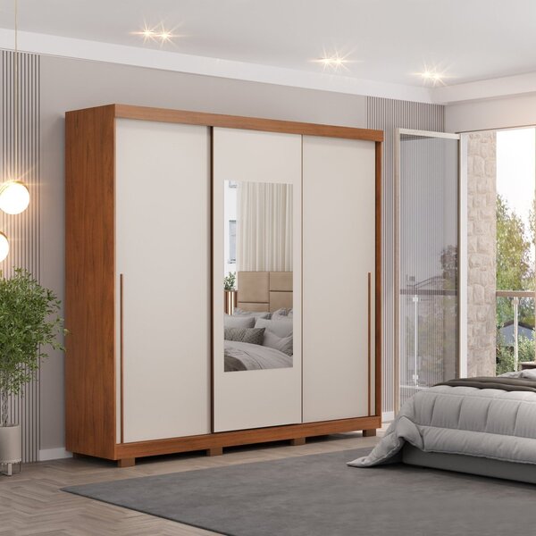 Guarda-roupa 3 Portas Elevare Com Espelhos Freijó/off White