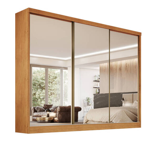 Guarda-roupa 3 Portas Espelhadas Mdf 6 Gavetas - Bergamo-natu