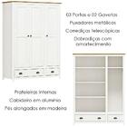 Guarda Roupa 3p 2g Madeira Maciça 136 Cm 9104 Milani Store