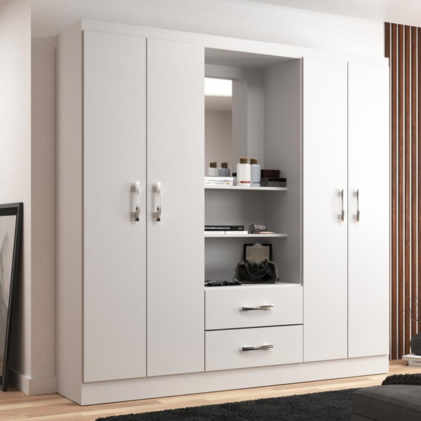 Guarda Roupa 4 Casal Portas 2 Gavetas Capelinha Evidência Móv