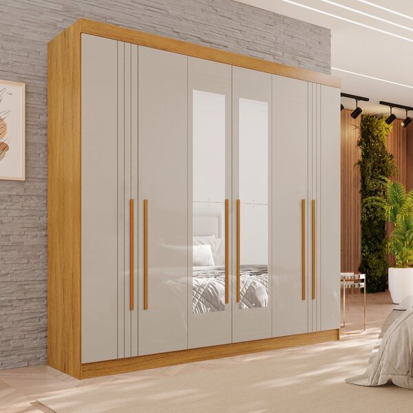 Guarda-roupa 4 Gavetas 6 Portas Com Espelho Lisboa Cinamomo /