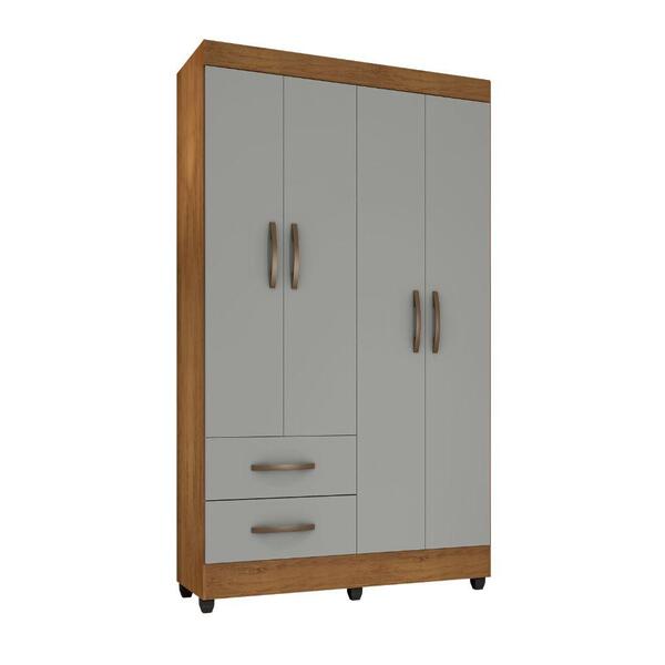 Guarda-roupa 4 Portas 2 Gavetas - Freijó / Concreto