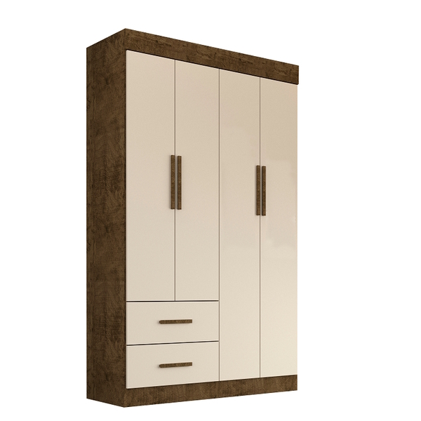 Guarda-roupa 4 Portas 2 Gavetas New Verona Salleto Ipê-off Wh