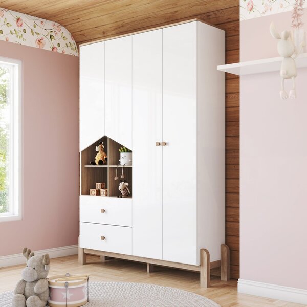 Guarda-roupa 4 Portas 2 Gavetas Yuri Espresso Móveis Branco E