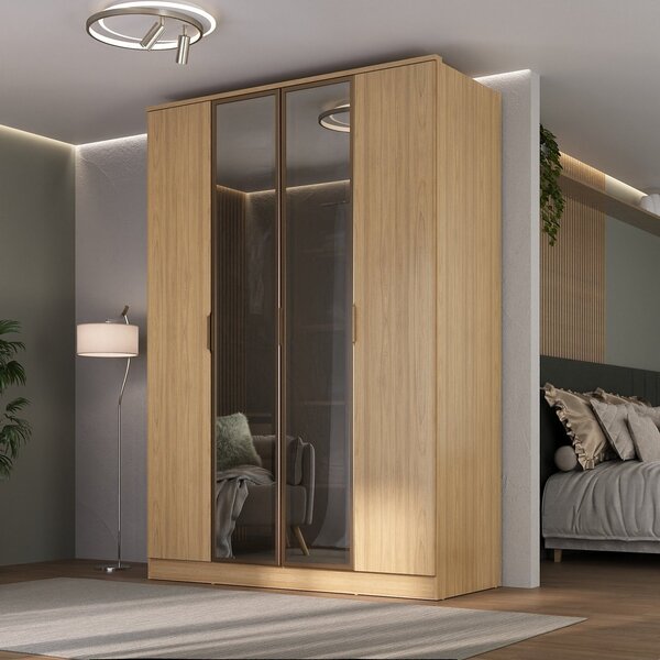 Guarda-roupa 4 Portas, 2 Mdf E 2 Reflecta Ravi Olmo Italiano