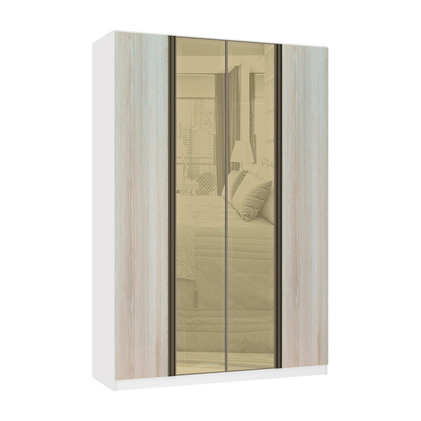Guarda Roupa 4 Portas 3 Gavetas 159,2 Cm Com Vidro Reflecta B