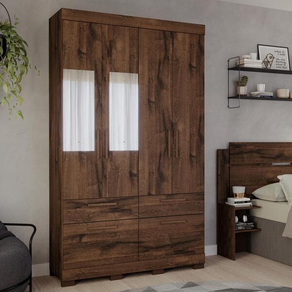 Guarda Roupa 4 Portas 3 Gavetas 1 Basculante Com Espelho 100%