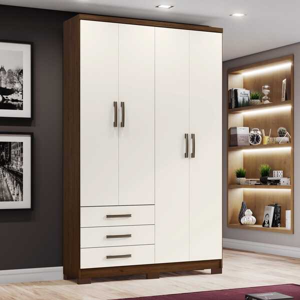 Guarda Roupa 4 Portas 3 Gavetas Caju Henn