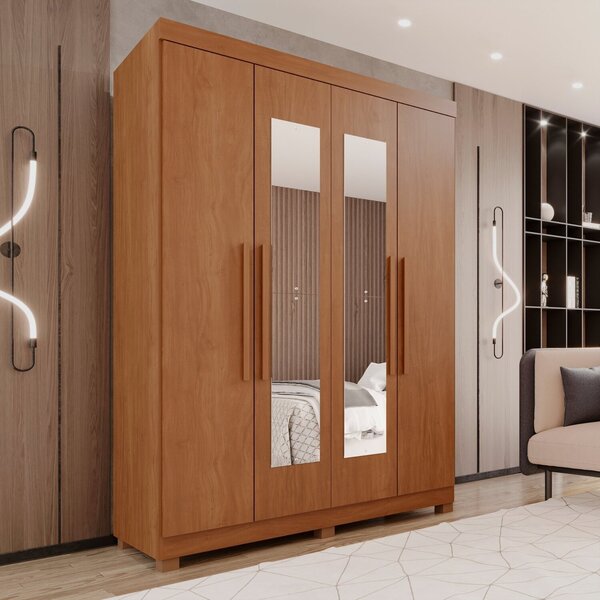 Guarda-roupa 4 Portas 3 Gavetas Com Espelho Com Pés New Malib