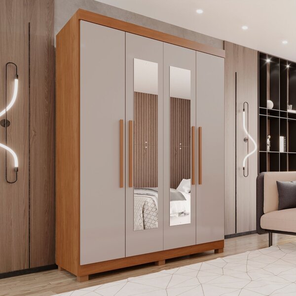 Guarda-roupa 4 Portas 3 Gavetas Com Espelho Com Pés New Malib