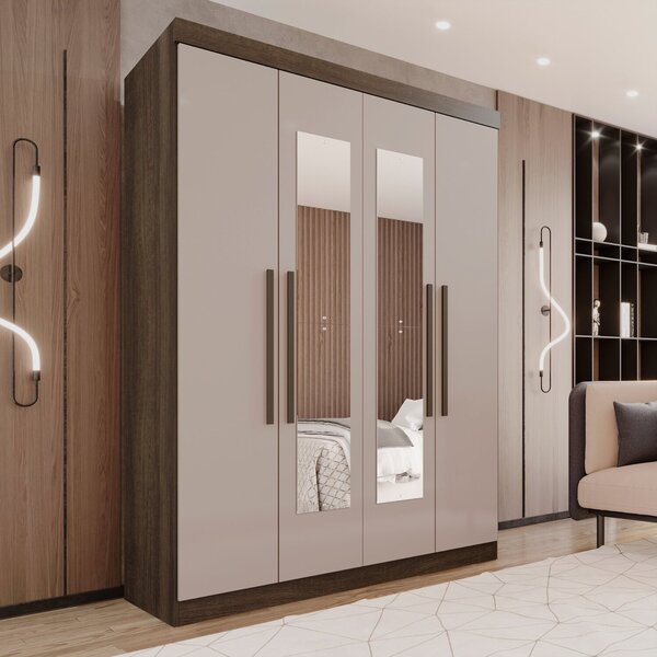 Guarda-roupa 4 Portas 3 Gavetas Com Espelho New Malibu Espres