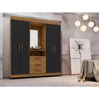 Guarda-roupa 4 Portas 3 Gavetas Espelho - Freijó / Preto