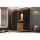 Guarda-roupa 4 Portas 3 Gavetas Espelho - Freijó / Preto