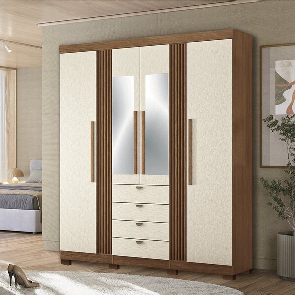 Guarda-roupa 4 Portas 4 Gavetas Com Espelho E Pés Mdp Aurora