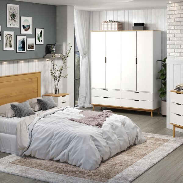 Guarda-roupa 4 Portas 4 Gavetas Em Madeira Maciça Linha Nórdi