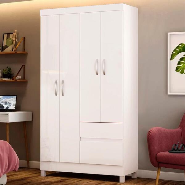 Guarda Roupa 4 Portas Branco/rosa Flex Don Shop Jm