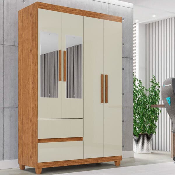 Goarde Guarda Roupa 4 Portas Com Espelho 2 Gavetas Dubai Plus Imop Móveis ...