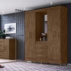 Guarda Roupa 4 Portas Com Espelho 8314 Branco Rosa Moval