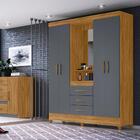 Guarda Roupa 4 Portas Com Espelho 8314 Branco Rosa Moval