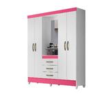 Guarda Roupa 4 Portas Com Espelho Capri Branco Rosa 831442 Mo