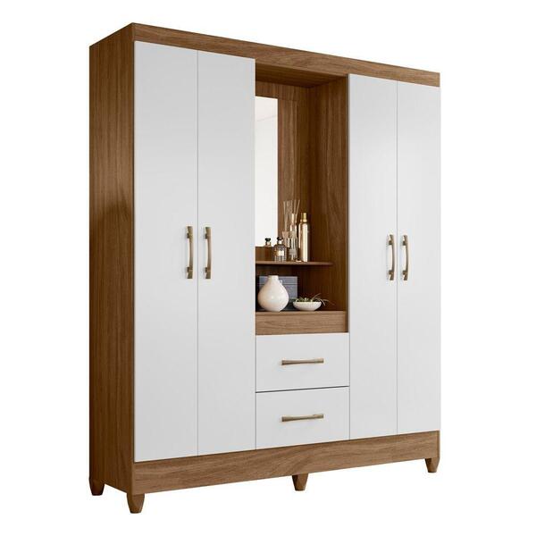 Guarda Roupa 4 Portas Com Espelho Niterói Naturale Branco 983