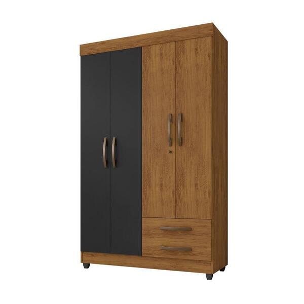 Guarda-roupa 4 Portas E 2 Gavetas - Freijó / Preto