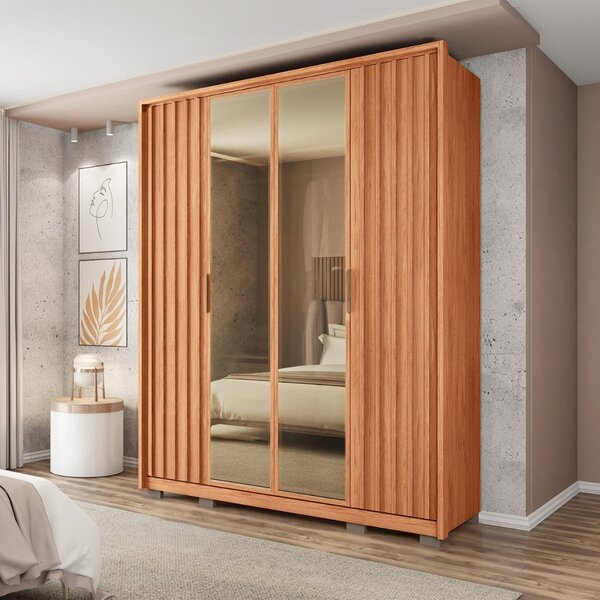 Guarda-roupa 4 Portas E 3 Gavetas Com Vidro Reflecta New Cent