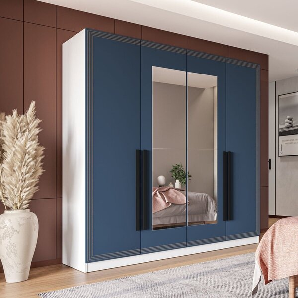 Guarda Roupa 4 Portas E 4 Gavetas Com Espelho Valência Branco