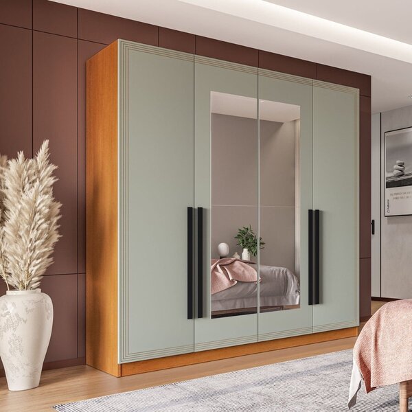 Guarda Roupa 4 Portas E 4 Gavetas Com Espelho Valência Freijó